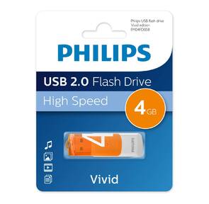 Флеш накопитель 4GB PHILIPS VIVID2.0 4GB,  USB 2.0