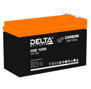Аккумуляторная батарея Delta CGD 1208 напряжение 12В,  емкость 8Ач,  клемма F2  (ДхШхВ: 151х65х94мм Полная высота 102мм; Вес 2, 75кг; Кол-во элементов 6; Срок службы 15лет; Гарантия 3года)