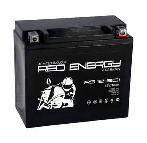 Стартерный мото аккумулятор Delta  (RED ENERGY Li-ion) RS 12201 напряжение 12В,   емкость 18Ач,  клемма Болт + гайка ? 6 мм  (ДхШхВ: 177х88х154мм Полная высота 159мм; Вес 5, 6кг; Кол-во элементов 6; Срок службы 5лет; Гарантия 1год)