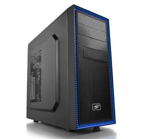Корпус Deepcool TESSERACT BF  (DP-CCATX-TSRBFBK),  без БП,  черно-синий,  ATX,  видеокарта до 310мм,  высота кулера для процессора до 165мм,  7 слотов расширения,  2 отсека 5.25",  4 отсека 3.5",  3 отсека 2.5",  охлаждение 1x120мм DC fan сзади,   (1x120мм спереди,  2x120мм сверху,  2x80 / 90 / 120мм сбоку опционально). Передние порты Микрx1,  Audiox1,  USB2.0x1,  USB3.0x1. Размеры 210 (Ш) x 454 (В) x 472 (Д)мм,  Вес 5.20кг