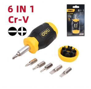 Отвертка с набором бит 6-в-1 Deli DL636181N 6 бит Cr-V  (SL5, SL6, PH0, PH1, T10, T20)