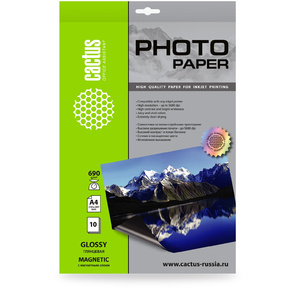 Фотобумага Cactus CS-MGA469010 A4 / 690г / м2 / 10л. / белый глянцевое / магнитный слой для струйной печати