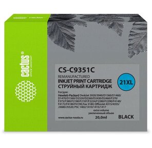 Картридж струйный Cactus CS-C9351C черный для №21XL HP DeskJet 3920 / 3940 / D1360 / D1460 / D1470 / D1560  (20ml)