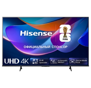Телевизор ЖК 43'' Hisense /  43",  Ultra HD,  VA,  DLED,  Smart TV  (HomeOS U9.5),  Wi-Fi,  DVB-T2 / C / S2,  2х10W,  CI+ (1.4),  3хHDMI,  2хUSB,  200 nits,  4000:1,  Works with Alexa,  Alexa Built-in,  VIDAA Voice,  Yandex,  Black,  2026