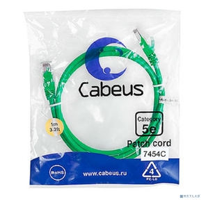 Cabeus PC-UTP-RJ45-Cat.5e-1m-GN Патч-корд U / UTP,  категория 5е,  2xRJ45 / 8p8c,  неэкранированный,  зеленый,  PVC,  1м