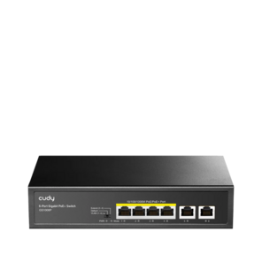 6-Port 10 / 100 / 1000M PoE+ Switch,  4-Port 10 / 100 / 1000 BASE-T Gigabit PoE+ ports,  2-Port 10 / 100 / 1000 BASE-T Gigabit Uplink ports,   802.3at / af,  VLAN mode support for port #1 ~ #4,  Extend mode support for port #3 ~ #4,  Fanless,  ±4KV Surge Protection, Watchdog,  65W internal