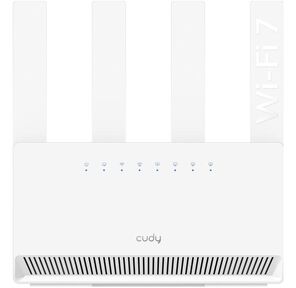 Маршрутизатор /  BE3600 Gigabit Dual Band Wi-Fi 7 Mesh Router,  Chipset Broadcom,  802.11be / ax / ac / a / b / g / n,  2882Mbps at 5GHz + 688Mbps at 2.4GHz,  4 x 10 / 100 / 1000Mbps Ports,  4 x 5dBi fixed antennas,  WiFi router / AP /  Repeater / WISP Mode,  PPTP / L2TP / OpenVPN / WireGuard,  MLO,  MU-MIMO,  Guest network,  WPS,  DDNS,   IPv6,  IPTV,  WOL,  WPA3,  TR069 / TR098 / TR111 / TR181,   Cudy APP