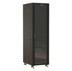 Шкаф серверный Hyperline  (TTBR-4261-AS-RAL9004) напольный 42U 600x1000мм пер.дв.стекл задн.дв.спл.стал.лист 2 бок.пан. 800кг черный 910мм 2055мм IP20 сталь