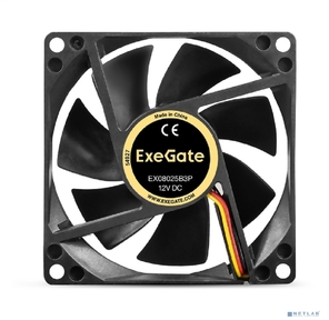 Вентилятор 12В DC ExeGate EX08025B3P  (80x80x25 мм,  2-Ball  (двойной шарикоподшипник),  3pin,  2000RPM,  19dBA)