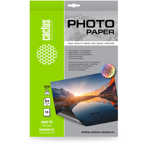 Фотобумага Cactus CS-MMA465010 A4 / 650г / м2 / 10л. / белый матовое / магнитный слой для струйной печати