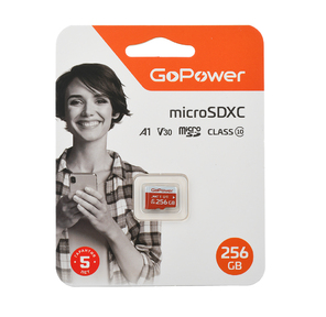 Карта памяти microSD GoPower 256GB Class10 UHS-I  (U3) 100 МБ / сек V30 без адаптера