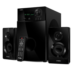 SVEN MS-2100,  черный,  акустическая система 2.1,  мощность  (RMS): 50Вт + 2х15Вт,  SD / USB,  FM-радио,  VFD-дисплей,  пульт ДУ