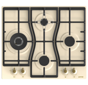 Встраиваемые варочные панели GORENJE /  Газовая варочная панель,  Цвет: Слоновая кость,  Газовая варочная панель,  Решетки: Чугунные решетки,  Автоматический электроподжиг варочной поверхности,  Габаритные размеры  (вхшхг): 13х60х52 см,  Вес  (брутто / нетто): 14  /  13, 3 кг