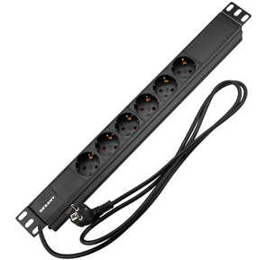 Rexant  (04-0101-1) Блок распределения питания для 19" шкафов,  горизонтальный,  6 розеток СЕЕ 7 / 4,  16A,  без выкл,  алюм корп,  шнур 2м,  вилка СЕЕ 7 / 7