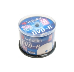Диск DVD-R Verbatim 4.7 Gb,  16x,  Cake Box  (50),  Thermal Print  (50 / 200)