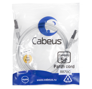 Cabeus PC-FTP-RJ45-Cat.5e-1m-LSZH Патч-корд F / UTP,  категория 5е,  2xRJ45 / 8p8c,  экранированный,  серый,  LSZH,  1м