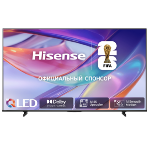 Телевизор ЖК 43'' Hisense /  43",  QLED,  Ultra HD,  VA,  QLED & DLED,  Smart TV  (HomeOS U9.5),  Wi-Fi,  DVB-T2 / T / C / S2 / S,  2х10W,  Game Mode Plus,  HSR 120Hz,  300 nits,  5000:1,  CI+ (1.4),  3хHDMI,  2хUSB,  Black,  2026