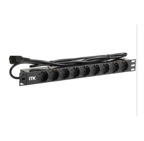 PDU 9 розеток DIN49440  (нем. cтанд.) 1U,  шнур 2м вилка IEC 320 C14,  алюминиевый профиль,  черный