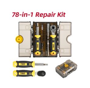 Набор бит и торцевых головок с отверткой,  ключем-трещоткой и пинцетом 78-в-1 Deli DL250078  (61 бита + 9 головок + 5 удлинителей),  пласт.кейс