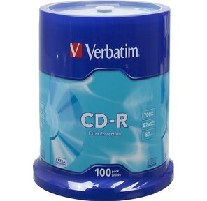 Диск CD-R 700МБ 52x Verbatim 43411 80min пласт.коробка,  на шпинделе  (100шт. / уп.)