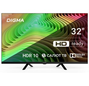 Телевизор LED Digma 32" DM-LED32SBB34 Салют ТВ Frameless Metal черный / черный HD 60Hz DVB-T DVB-T2 DVB-C DVB-S DVB-S2 USB WiFi Smart TV
