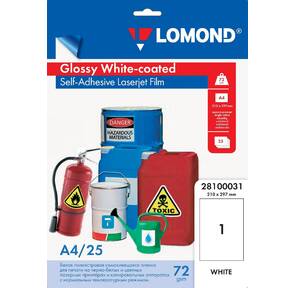 Самоклеющаяся плёнка LOMOND Белая Глянцевая для цв.лаз.принтеров  25л.