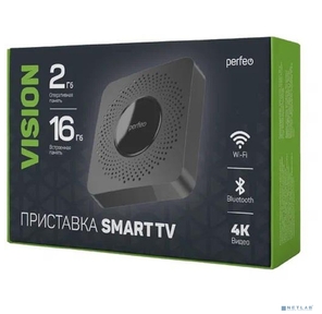 Perfeo SMART TV BOX приставка "VISION 2 / 16", Allwinner H618, Android 12,  2Gb / 16Gb, Пульт Bluetooth