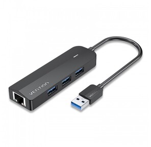 Сетевой адаптер Vention USB 3.0 M / Gigabit Ethernet RJ45 F+OTG хаб 3xUSB Черный - 0.15м.