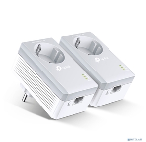 TP-Link TL-PA4010P KIT,  AV600 Комплект адаптеров Powerline со встроенной розеткой 2 шт.,  Powerline до 600 Мбит / с,  1 порт 10 / 100 Мбит / с,  встроенная розетка,  подключение к настенной розетке