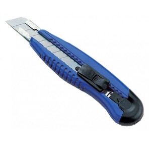 Нож канцелярский мощный с шириной лезвия 18мм с 2-мя запасными лезвиями, синий,  KW-trio