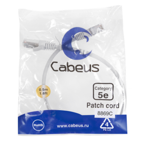 CABEUS PC-FTP-RJ45-CAT.5E-0.5M-LSZH ПАТЧ-КОРД F / UTP,  КАТЕГОРИЯ 5Е,  2XRJ45 / 8P8C,  ЭКРАНИРОВАННЫЙ,  СЕРЫЙ,  LSZH,  0.5М