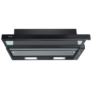 Serie 2,  встраивамая вытяжка с выдвижным экраном,  60 см,  цвет черный,  производительность до 300 м3 / ч,  режим отвода / циркуляции,  3 ступени мощности,  кулисные переключатели,  LED-освещение