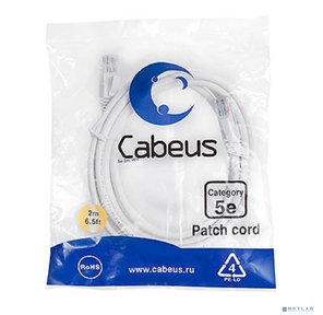 Cabeus PC-UTP-RJ45-Cat.5e-2m-WH Патч-корд U / UTP,  категория 5е,  2xRJ45 / 8p8c,  неэкранированный,  белый,  PVC,  2м