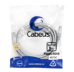 Cabeus PC-FTP-RJ45-Cat.5e-3m-LSZH Патч-корд F / UTP, категория 5е,  2xRJ45 / 8p8c,  экранированный,  серый,  LSZH,  3м