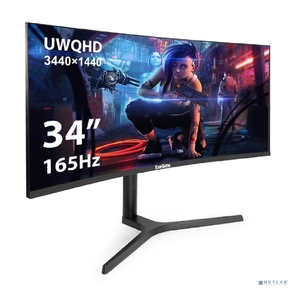 Монитор изогнутый игровой 165 Гц 34" ExeGate Combat EC3400TA  (VA Curved R1800 LED Grade A+,  UltraWide QHD 3440x1440@165Гц,  21:9,  300cd / m2,  4000:1,  178° / 178°,  1ms,  2xHDMI2.0,  2xDisplayPort,  audio-out,  RGB-подсветка,  Flicker-free,  FreeSync,  Low Blue Light,  кабель DP 1.5м,  VESA 100x100,  регулировка высоты  (HAS),  регулировка наклона  (tilt),  поворот экрана  (swivel),  черный)