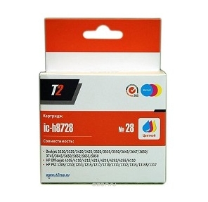T2 C8728HE Картридж T2 №28 для HP Deskjet 3320 / 3520 / 3550 / 5650 / 1210 / 1315 / Officejet 4110 / 6110,  цветной,  180 стр.