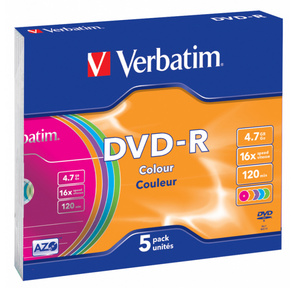 Verbatim 43557 AdvancedAzo+ Диск DVD-R 4.7ГБ 16x Slim,  цветные  (5шт. / уп.)
