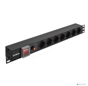 Exegate EX280837RUS Блок розеток ExeGate ServerPro PDU-19H702 Al-7S-C14-SW-O,  19", 1U, алюм,  7Sch,  С14,  защита от перегр