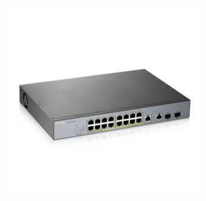 Zyxel GS1350-18HP,  16xGE PoE+,  2xCombo  (SFP / RJ-45),  бюджет PoE 250 Вт,  дальность передачи питания до 250 м,  автоперезагрузка PoE-портов,  повышенная защита от перенапряжений и электростатических разряд