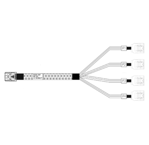 Кабель Amphenol RHS36-4567  HDmSAS SFF8643 -to- 4*SATA,  металлические защелки,   75cm