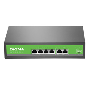 Коммутатор Digma DSP204F-2F-T80 DSP204F-2F-T80 V1  (L2) 6x100Мбит / с 4PoE 4PoE+ 80W неуправляемый
