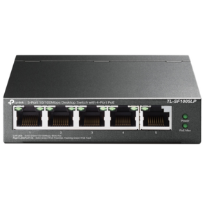 5-port 10 / 100 Mbps unmanaged switch with 4 PoE ports,  metal case,  desktop installation,  PoE budget-41w