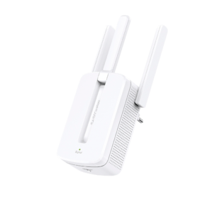 N300 wifi signal Amplifier,  wall socket connection,  up to 300Mbps 2.4 GHz,  support 802.11 b / g / n standards,  Reset button,  WPS button,  3 external antennas