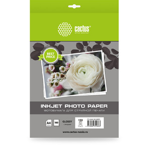 Фотобумага Cactus CS-GA4130100ED A4 / 130г / м2 / 100л. / белый глянцевое для струйной печати