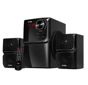 SVEN MS-305,  черный,  акустическая система 2.1,  мощность  (RMS): 20Вт + 2x10Вт,  FM-тюнер,  USB / SD,  дисплей,  ПДУ,  Bluetooth