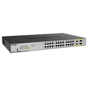 Неуправляемый коммутатор D-Link DGS-1026MP / B2A с 24 портами 10 / 100 / 1000Base-T,  2 комбо-портами 100 / 1000Base-T / SFP  (24 порта PoE 802.3af / at,  PoE-бюджет 370 Вт)