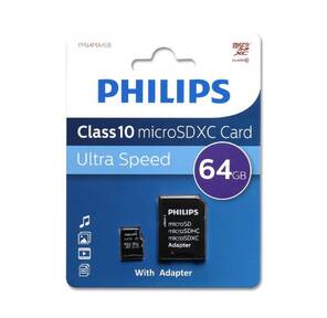 Флеш карта microSD 64GB PHILIPS microSDHC Class 10  (SD адаптер)