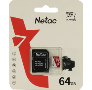 Netac P500 ECO 64GB MicroSDXC U1 / C10 up to 80MB / s,  retail pack with SD Adapter