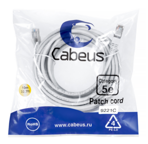 Cabeus PC-FTP-RJ45-Cat.5e-10m Патч-корд F / UTP,  категория 5е,  2xRJ45 / 8p8c,  экранированный,  серый,  PVC,  10м