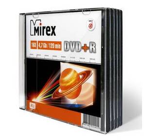 Диск DVD+R Mirex 4.7 Gb,  16x,  Slim Case  (5),   (5 / 200)